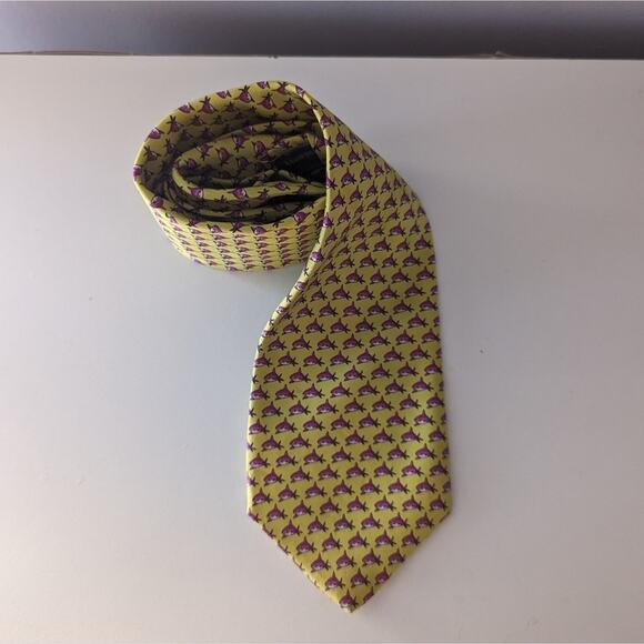 Men's Pink Shark Silk Preppy Tie Green Robert Talbott Made in USA Nautical Beach - Picture 1 of 6